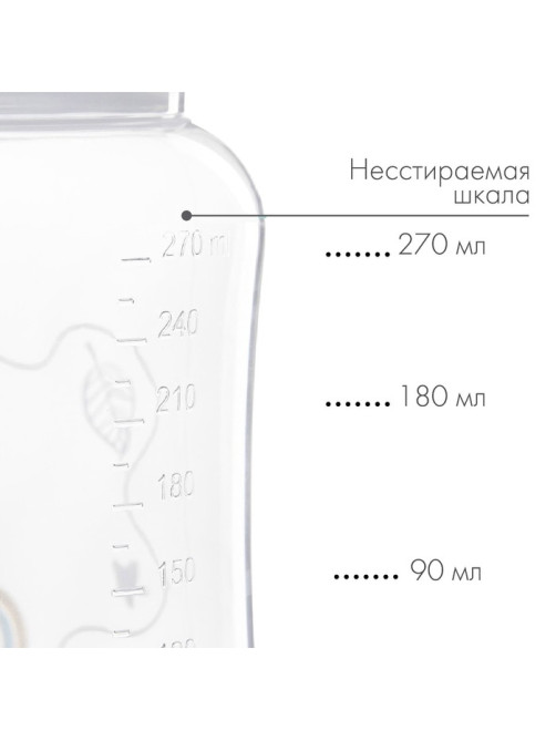 Бутылочка для кормления M&B, широкое горло, медленный поток, от 0 мес., 270 мл.