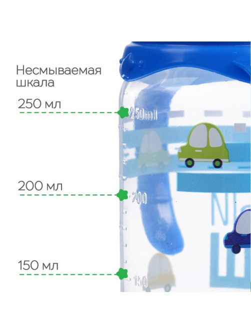 Бутылочка для кормления M&B «Малыш», классическое горло, с ручками 250 мл, синий