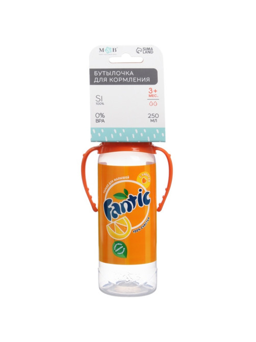 Бутылочка для кормления малыша M&B Fantic, классическое горло, с ручками, от 3 мес., 250 мл., цилиндр