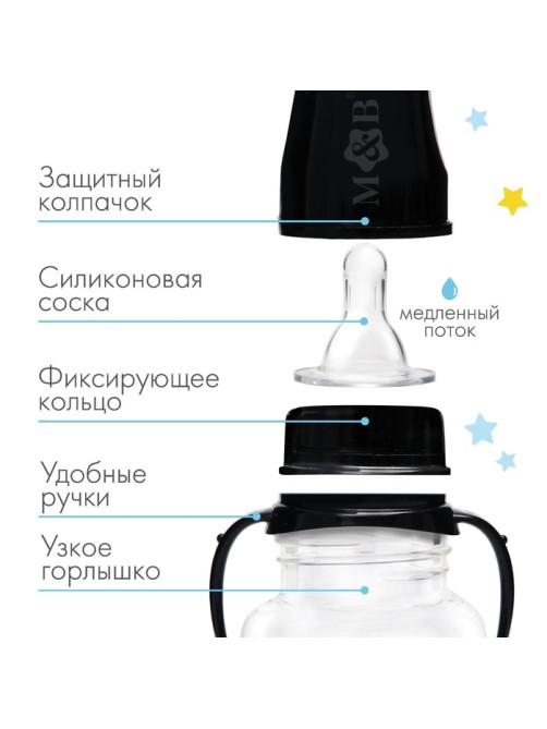 Бутылочка для кормления M&B «ТРЕНД. Пингвин», классическое горло, от 0 мес., 150 мл., приталенная, с ручками