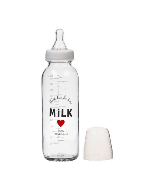Бутылочка для кормления M&B Milk, классическое горло, от 3 мес., 250 мл., стеклянная