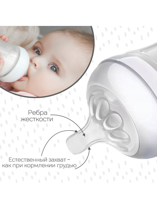 Соска на бутылочку M&B «Natural», антиколиковая, широкое горло Ø50 мм., от 3 мес., средний поток