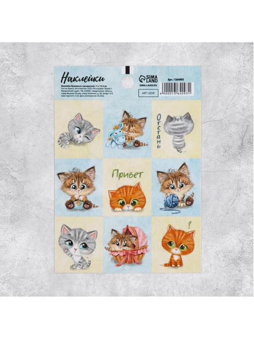 Наклейки детские «Котята», раскраска на обороте, 11×15.5 см