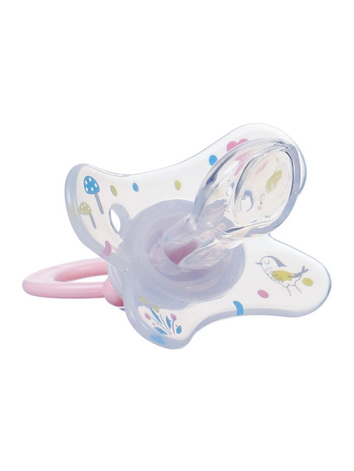 Соска - пустышка силиконовая ортодонтическая M&B «Зайка», от 12 мес., с колпачком, держатель, розовый