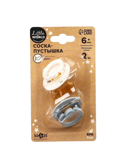 Соска-пустышка из латекса M&B, от 6 мес., ортодонтические, 2 шт.