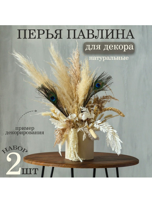 Перья павлина для декора 2 шт., 10×30 см