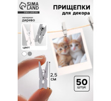 Прищепки для декора «Классика», 50 шт., 2.5 см, серый и белый цвет