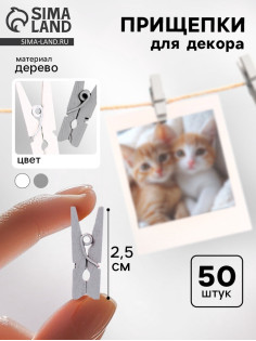 Прищепки для декора «Классика», 50 шт., 2.5 см, серый и белый цвет