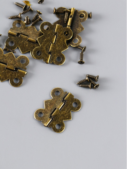 Петля для шкатулки (ключницы), металл, фигурная, под бронзу, набор 6 шт., 1.5×2.1 см