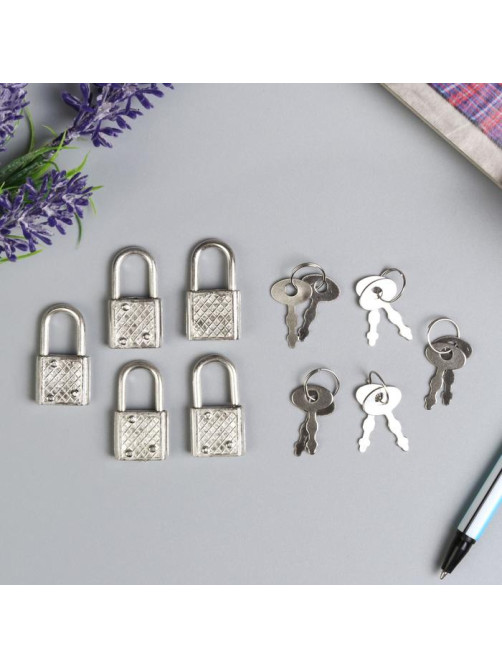 Замочек с ключиком для шкатулки, металл, под серебро, 3.3×1.9 см