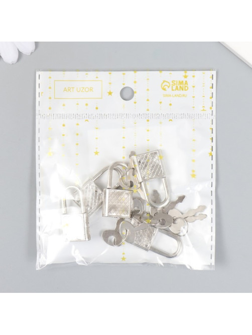 Замочек с ключиком для шкатулки, металл, под серебро, 3.3×1.9 см