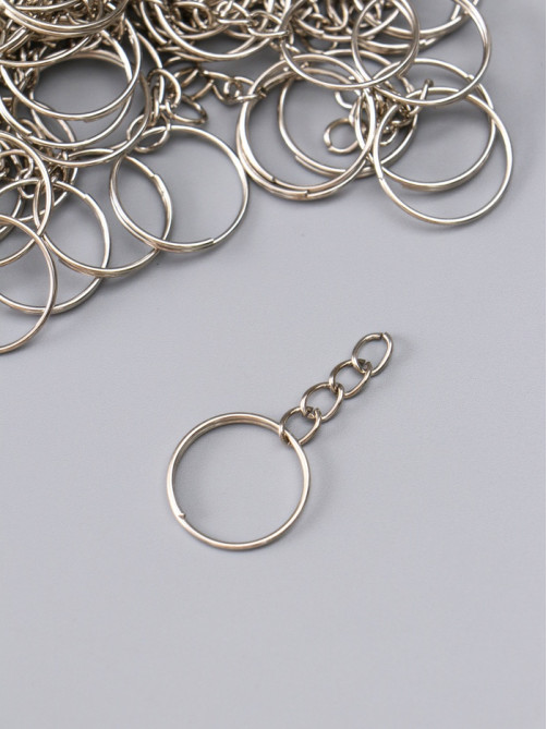 Основа для брелока кольцо металл с цепочкой, серебро d=1.8 см, для цепочки 1.8 см, набор 60 шт.