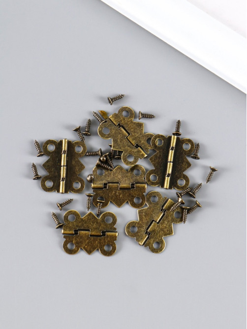 Петля для шкатулки (ключницы), металл, фигурная, под бронзу, набор 6 шт., 1.5×2.1 см