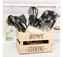 Кухонный набор «Этель» Home cooking: полотенце, варежка-прихватка, лопатка, венчик, губка