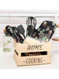 Кухонный набор «Этель» Home cooking: полотенце, варежка-прихватка, лопатка, венчик, губка