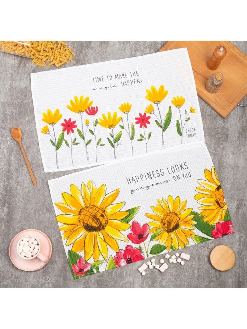 Набор полотенец кухонных «Доляна» Happiness looks, 35×60 см - 2 шт., хлопок 100%