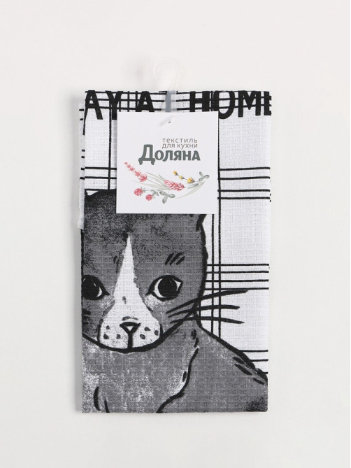 Кухонное полотенце «Доляна. Останься дома», 28×46 см, 100% хлопок, вафля 160 г/м²