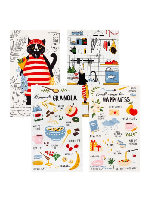 Набор кухонных полотенец «Доляна» Happiness, 35×60 см - 4 шт., 100% хлопок