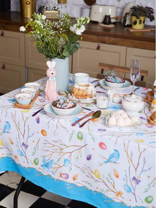 Скатерть Доляна Happy Easter, 220×144 см, 100% хлопок, 164 г/м²