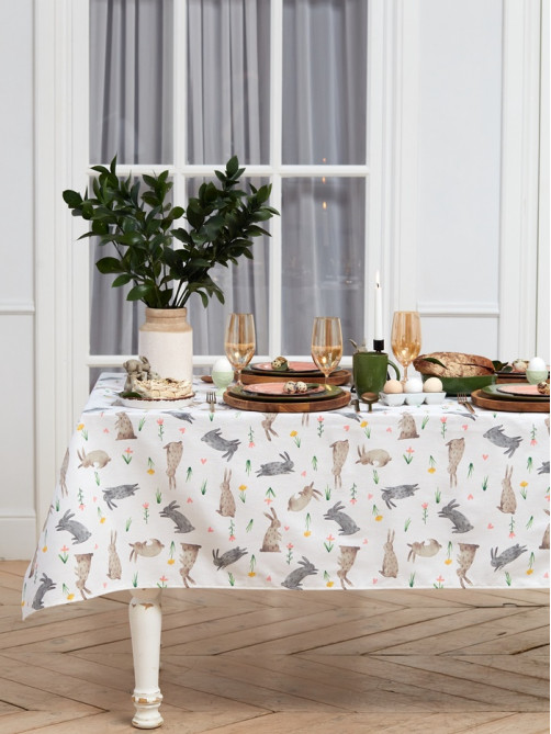 Скатерть пасхальная «Доляна» Fluffy bunnies, 220×144 см, 100% хлопок, 164 г/м²