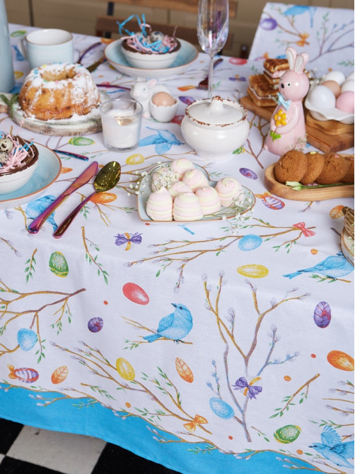 Скатерть Доляна Happy Easter, 220×144 см, 100% хлопок, 164 г/м²