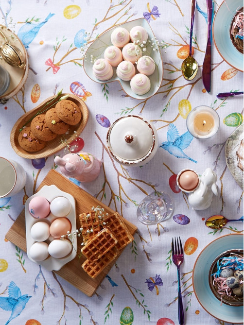 Скатерть Доляна Happy Easter, 220×144 см, 100% хлопок, 164 г/м²