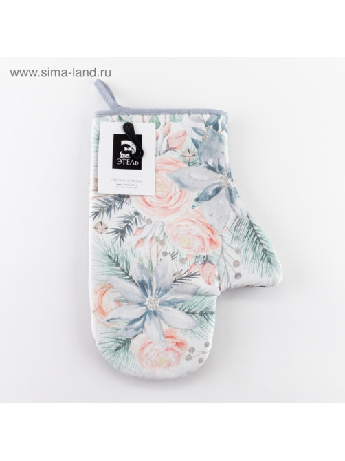 Варежка - прихватка «Этель» Christmas flowers, 20×27 см, саржа, 100% хлопок, ватин 250 г/м²