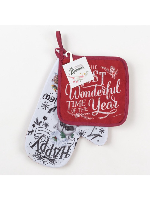 Кухонный набор «Доляна» Happy new year: варежка-прихватка 20×28 см, прихватка 17×17 см