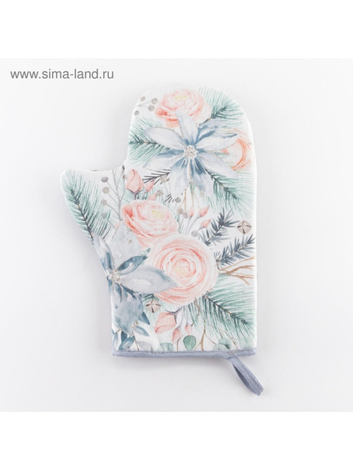 Варежка - прихватка «Этель» Christmas flowers, 20×27 см, саржа, 100% хлопок, ватин 250 г/м²