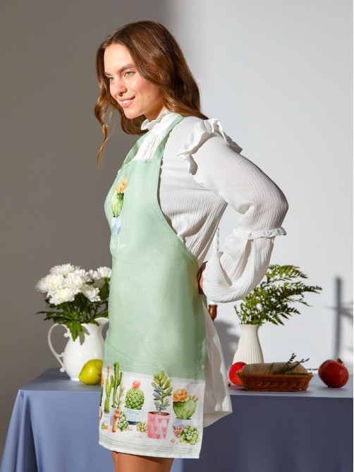 Фартук кухонный «Этель. Кактусы» 70×60 см, 100% хлопок, рогожка 160 г/м²