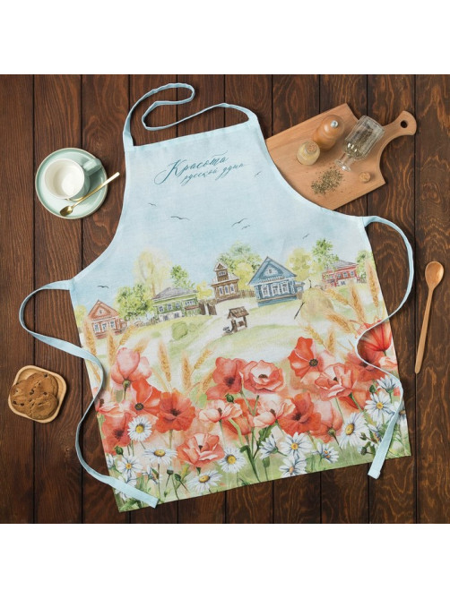Фартук кухонный «Этель. Маки», 70×60 см, 100% хлопок, рогожка 160 г/м²