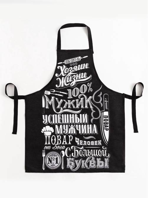 Фартук кухонный мужской «Доляна. 100% Мужик», 70×60 см, 100% хлопок, рогожка 160 г/м², чёрный