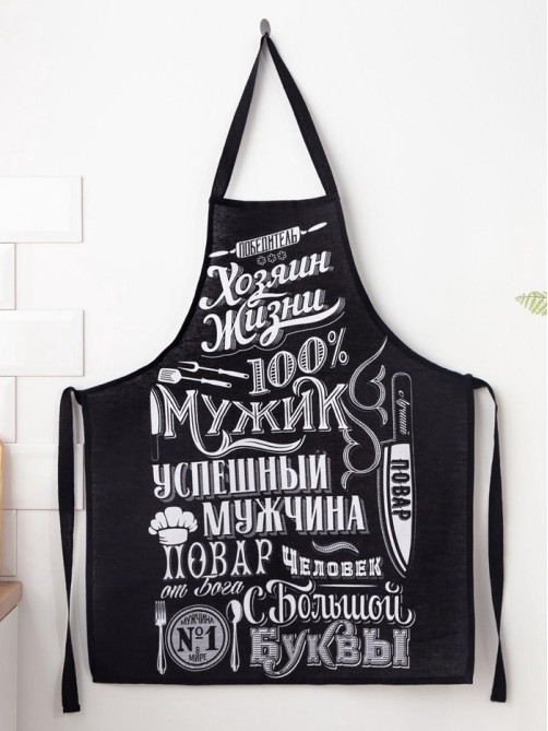 Фартук кухонный мужской «Доляна. 100% Мужик», 70×60 см, 100% хлопок, рогожка 160 г/м², чёрный