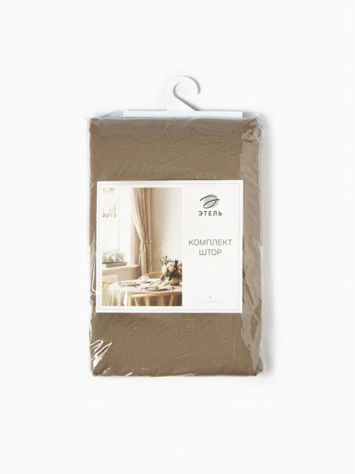 Шторы для кухни «Этель» ECO, 130(±6)×180 см - 2 шт., подхваты - 2 шт., оливковые