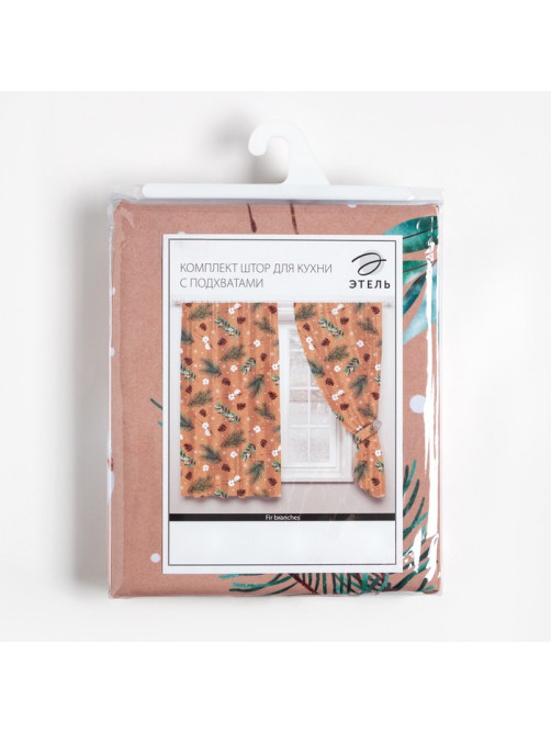 Комплект штор для кухни с подхватами «Этель» Fir branches, 2 шт., бежевые, 145×180 см