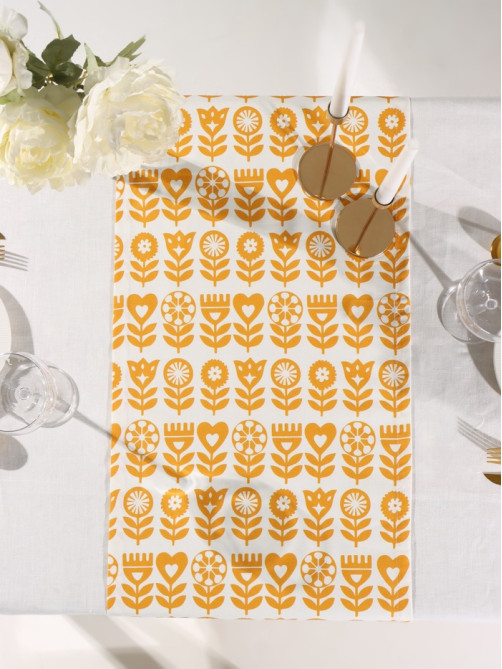 Дорожка на стол «Этель» Yellow garden 40×149 см, 100% хлопок, саржа 190 г/м², белая/жёлтая