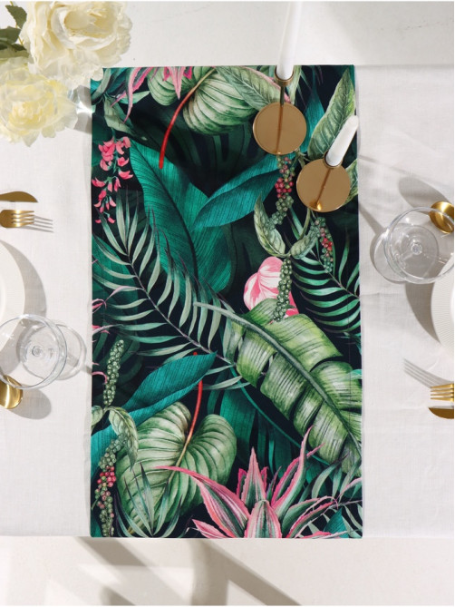 Дорожка на стол «Этель» Tropical parrots 40×146 см, 100% хлопок, саржа 190 г/м², зелёная/чёрная