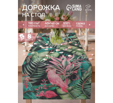 Дорожка на стол «Этель» Tropical parrots 40×146 см, 100% хлопок, саржа 190 г/м², зелёная/чёрная
