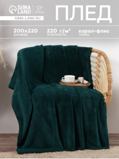 Плед «Этель», 200×220 см, корал-флис, изумрудный