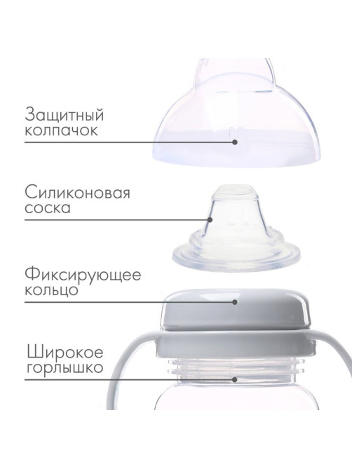 Поильник - непроливайка детский M&B с мягким носиком, от 9 мес., 270 мл., с ручками, серый