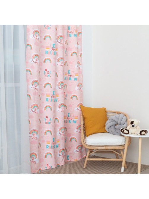 Штора портьерная «Этель» Pink Rainbow, 145×260 см, рогожка