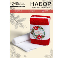 Полотенца махровые «Этель» Merry christmas, 30×30 см - 3 шт., 340 г/м², хлопок 100%