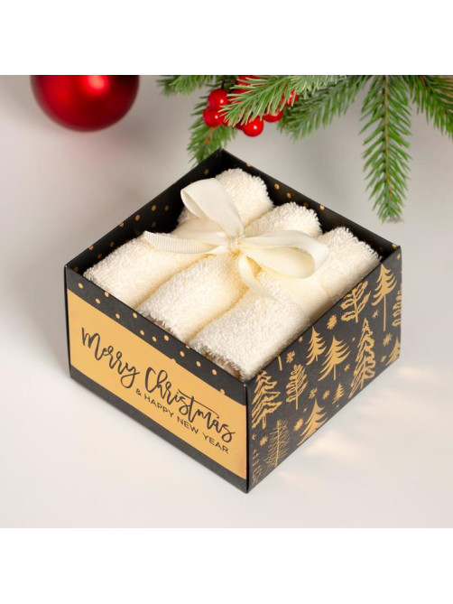 Полотенца махровые «Этель» Merry Christmas, 30×30 см - 3 шт., хлопок 340 г/м²