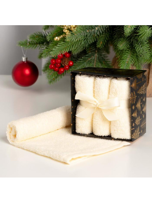 Полотенца махровые «Этель» Merry Christmas, 30×30 см - 3 шт., хлопок 340 г/м²