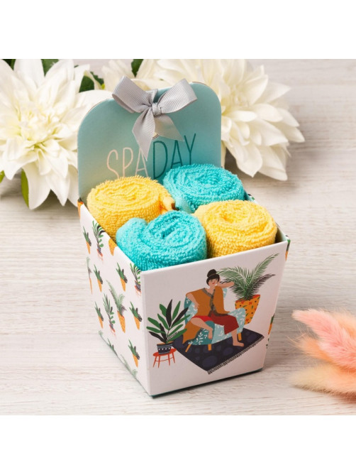 Салфетки махровые декоративные «Этель» Spa day, 4 шт., 30×30 см, хлопок 100%, голубые, жёлтые