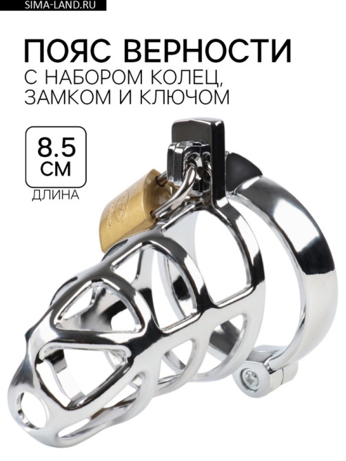 Пояс верности «Клетка целомудрия № 2», кольца d=4; 4.5; 5 см, замок, ключ, металл