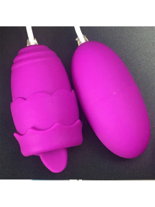 Виброяйца с насадкой для сосков и клитора, 12 режимов, USB, силикон, фиолетовый