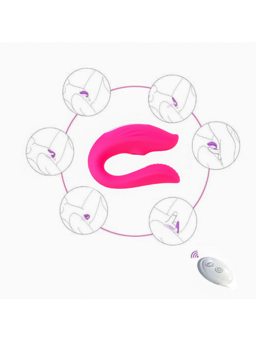 Вибратор для пар с вакуумно-волновой стимуляцией клитора, пульт ДУ, USB, 10 режимов, розовый