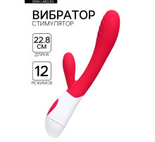 Вибратор с клиторальным стимулятором, 12 режимов, 22.8×6.5 см, красный