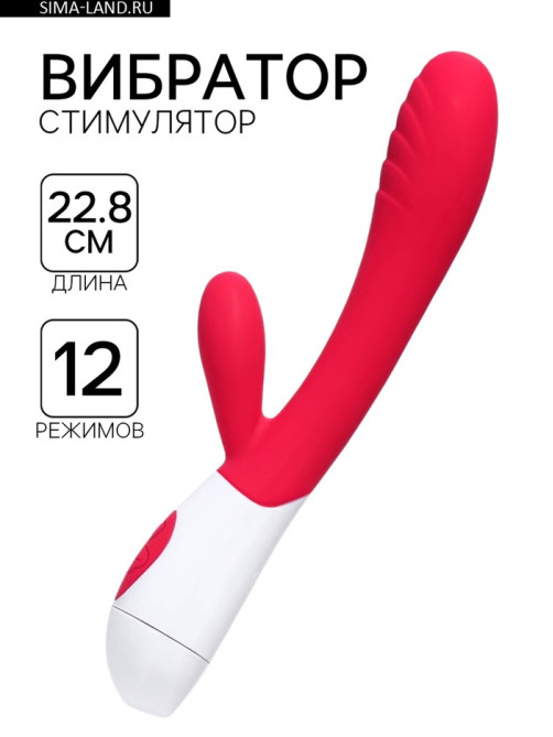 Вибратор с клиторальным стимулятором, 12 режимов, 22.8×6.5 см, красный